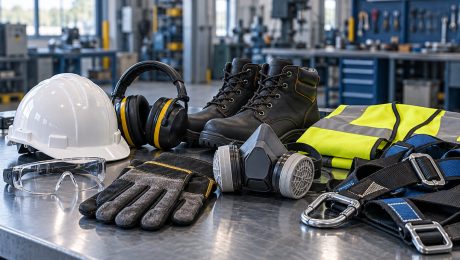 Un EPP para cada necesidad Elementos de protección personal para distintas tareas: casco, anteojos, guantes, respirador, chaleco, botas y arnés.